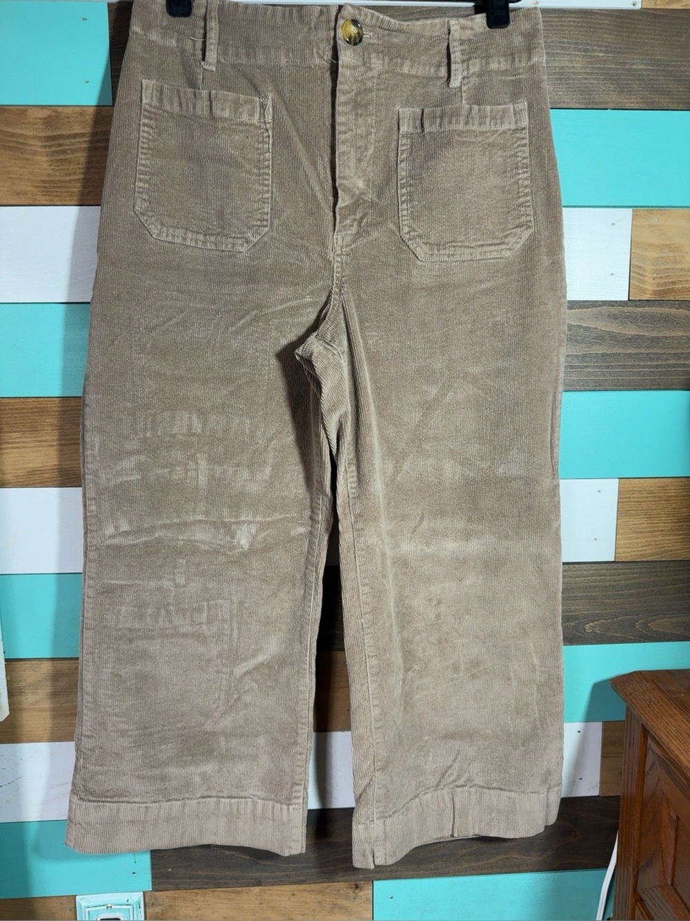 Velvet Heart Taupe Corduroy Wide Leg Cropped Pants Patch Pockets